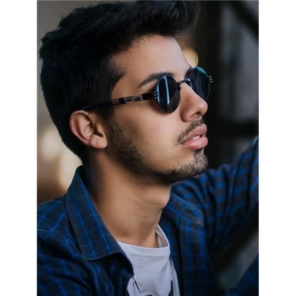 Round Steampunk Sunglasses Circle Lennon Hippie Glasses Metal Frame UV Blocking - Picture 3 of 7